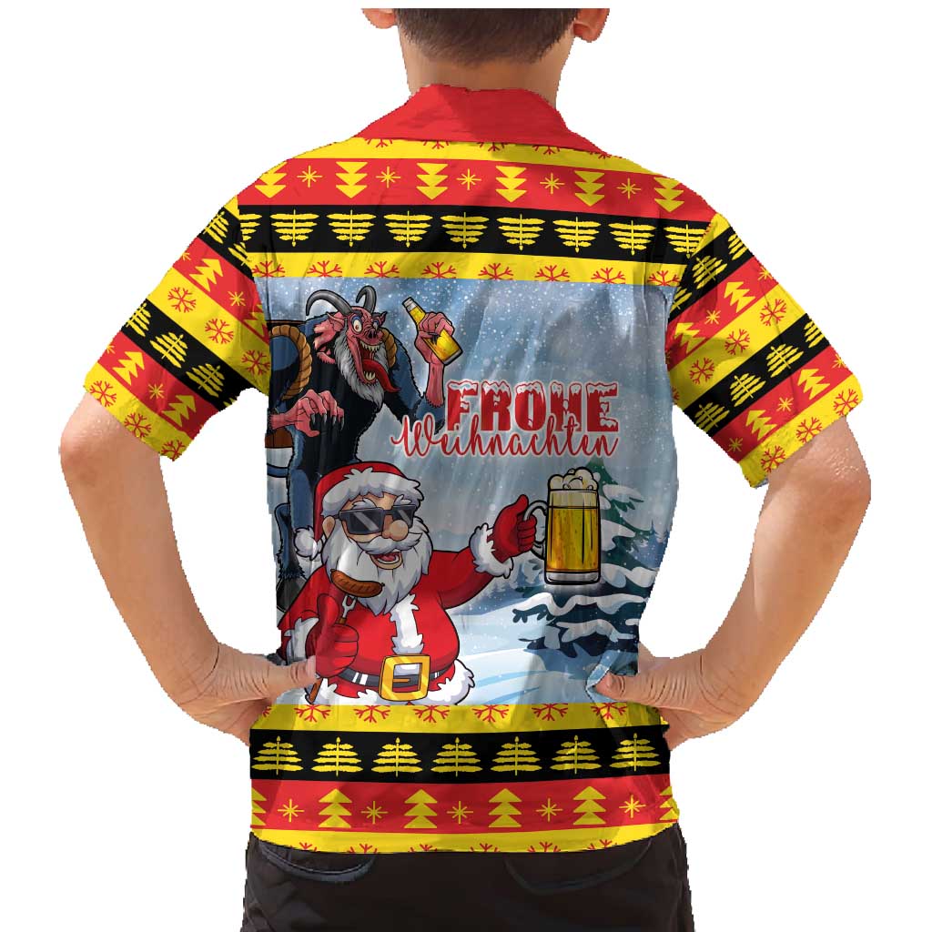 Deutschland Frohe Weihnachten Family Matching Mermaid Dress and Hawaiian Shirt Funny Der Weihnachtsmann and Krampus Drink Beer Together - Wonder Print Shop