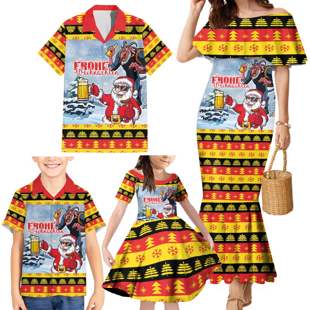 Deutschland Frohe Weihnachten Family Matching Mermaid Dress and Hawaiian Shirt Funny Der Weihnachtsmann and Krampus Drink Beer Together - Wonder Print Shop