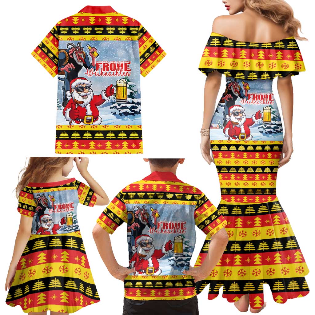Deutschland Frohe Weihnachten Family Matching Mermaid Dress and Hawaiian Shirt Funny Der Weihnachtsmann and Krampus Drink Beer Together - Wonder Print Shop