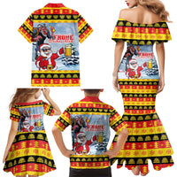 Deutschland Frohe Weihnachten Family Matching Mermaid Dress and Hawaiian Shirt Funny Der Weihnachtsmann and Krampus Drink Beer Together - Wonder Print Shop