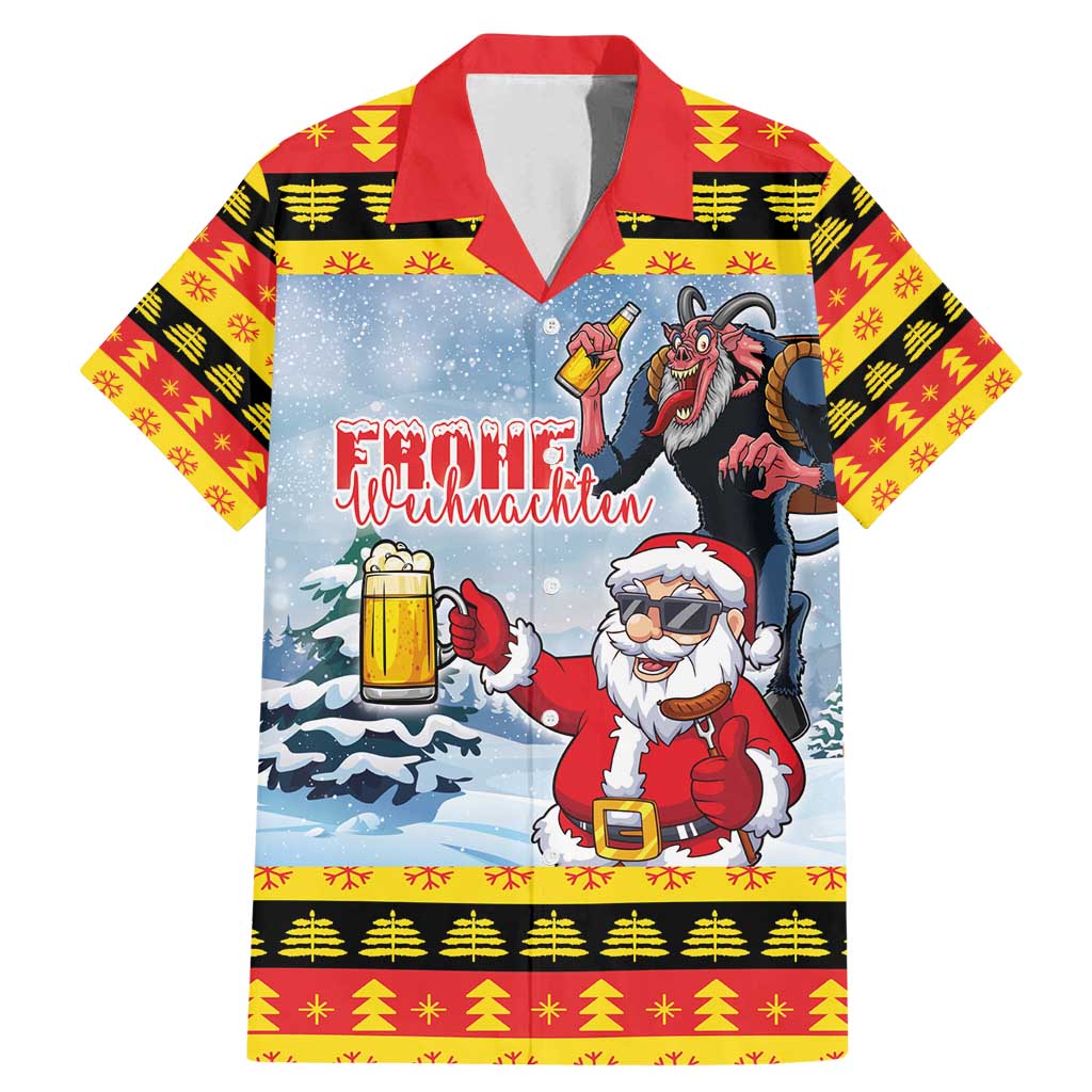 Deutschland Frohe Weihnachten Family Matching Mermaid Dress and Hawaiian Shirt Funny Der Weihnachtsmann and Krampus Drink Beer Together - Wonder Print Shop