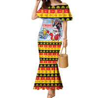 Deutschland Frohe Weihnachten Family Matching Mermaid Dress and Hawaiian Shirt Funny Der Weihnachtsmann and Krampus Drink Beer Together - Wonder Print Shop