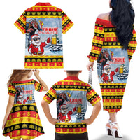 Deutschland Frohe Weihnachten Family Matching Off The Shoulder Long Sleeve Dress and Hawaiian Shirt Funny Der Weihnachtsmann and Krampus Drink Beer Together - Wonder Print Shop