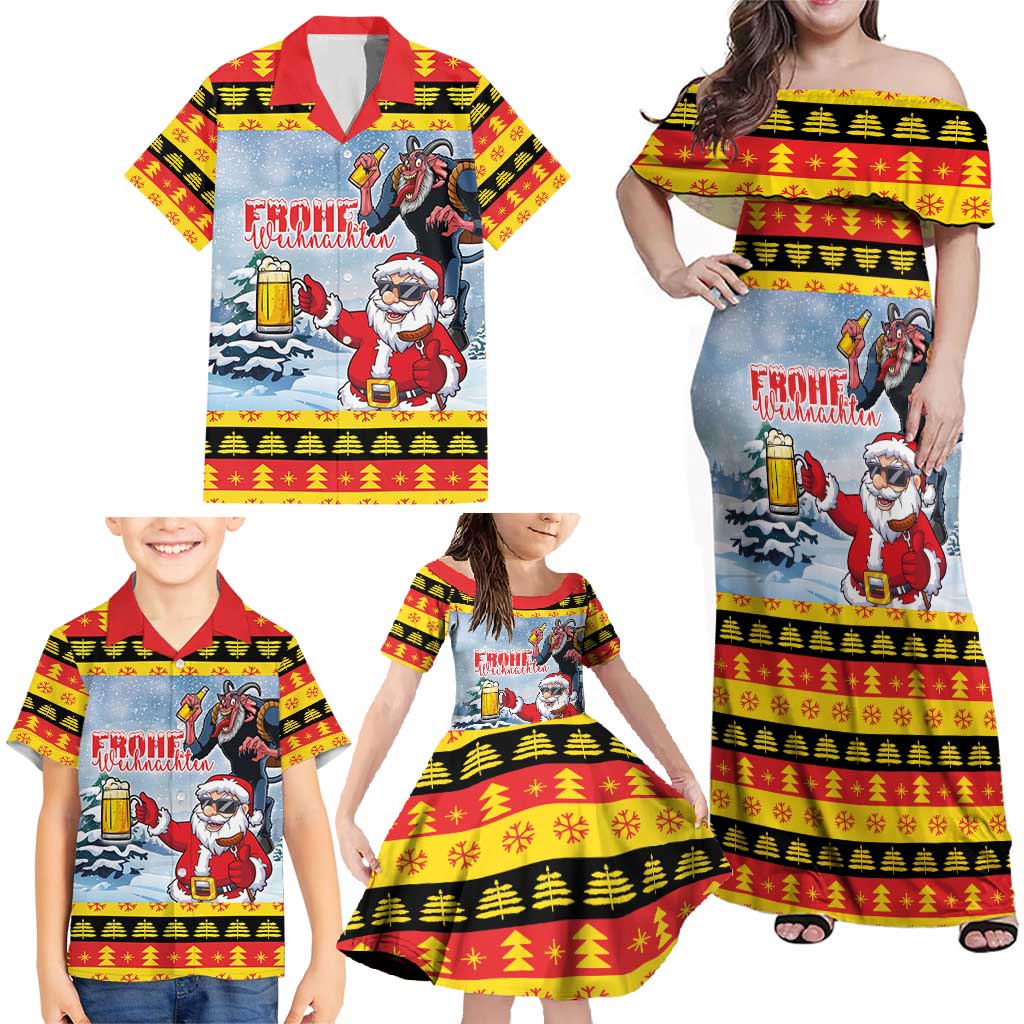 Deutschland Frohe Weihnachten Family Matching Off Shoulder Maxi Dress and Hawaiian Shirt Funny Der Weihnachtsmann and Krampus Drink Beer Together - Wonder Print Shop