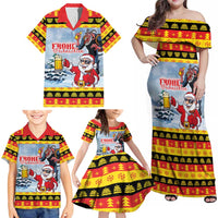 Deutschland Frohe Weihnachten Family Matching Off Shoulder Maxi Dress and Hawaiian Shirt Funny Der Weihnachtsmann and Krampus Drink Beer Together - Wonder Print Shop