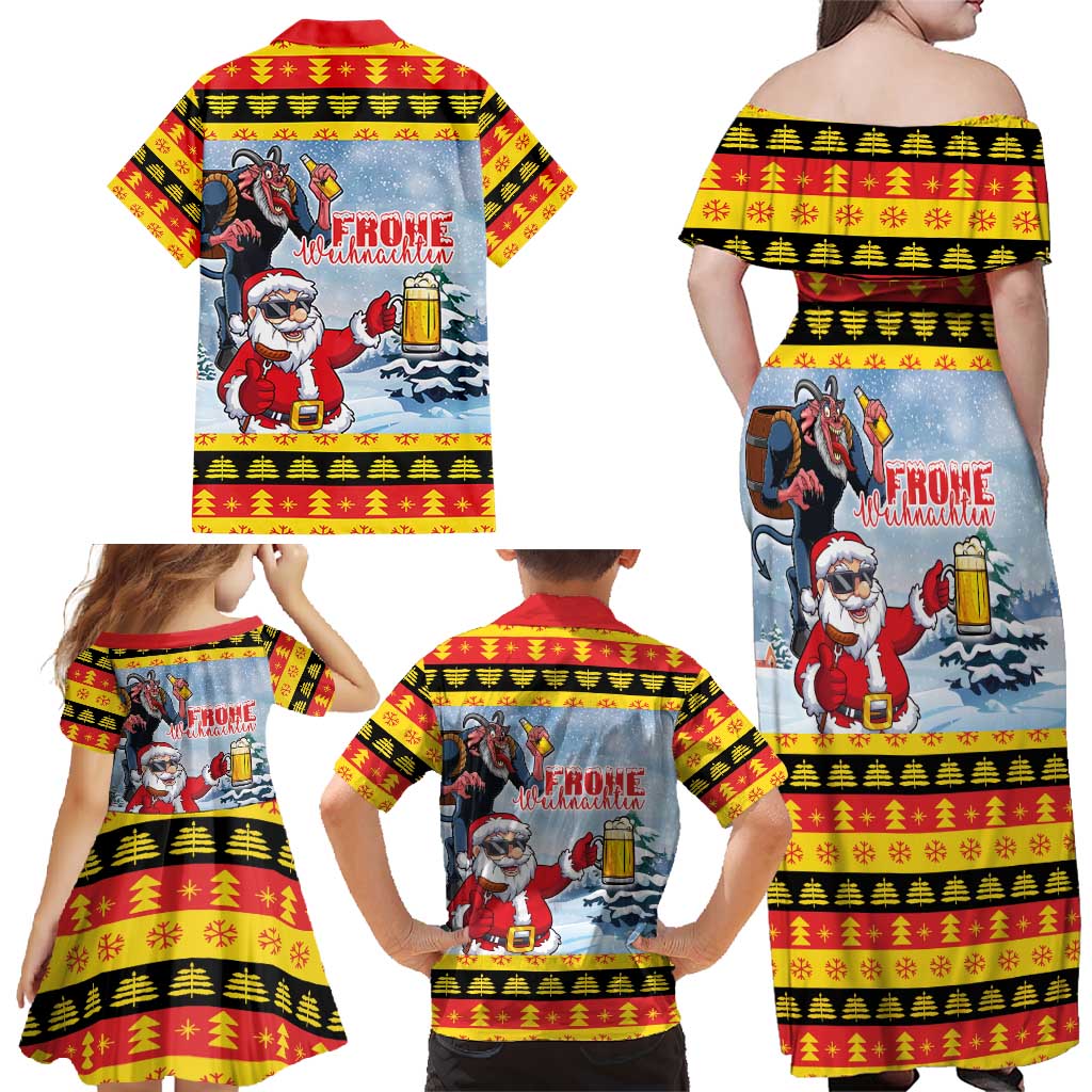 Deutschland Frohe Weihnachten Family Matching Off Shoulder Maxi Dress and Hawaiian Shirt Funny Der Weihnachtsmann and Krampus Drink Beer Together - Wonder Print Shop