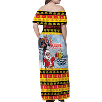 Deutschland Frohe Weihnachten Family Matching Off Shoulder Maxi Dress and Hawaiian Shirt Funny Der Weihnachtsmann and Krampus Drink Beer Together - Wonder Print Shop