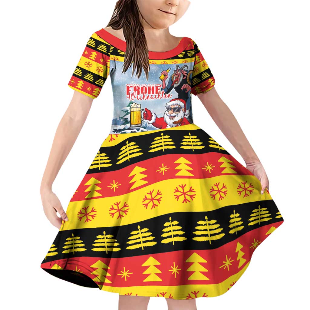 Deutschland Frohe Weihnachten Family Matching Off Shoulder Short Dress and Hawaiian Shirt Funny Der Weihnachtsmann and Krampus Drink Beer Together - Wonder Print Shop