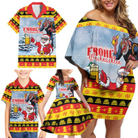 Deutschland Frohe Weihnachten Family Matching Off Shoulder Short Dress and Hawaiian Shirt Funny Der Weihnachtsmann and Krampus Drink Beer Together - Wonder Print Shop