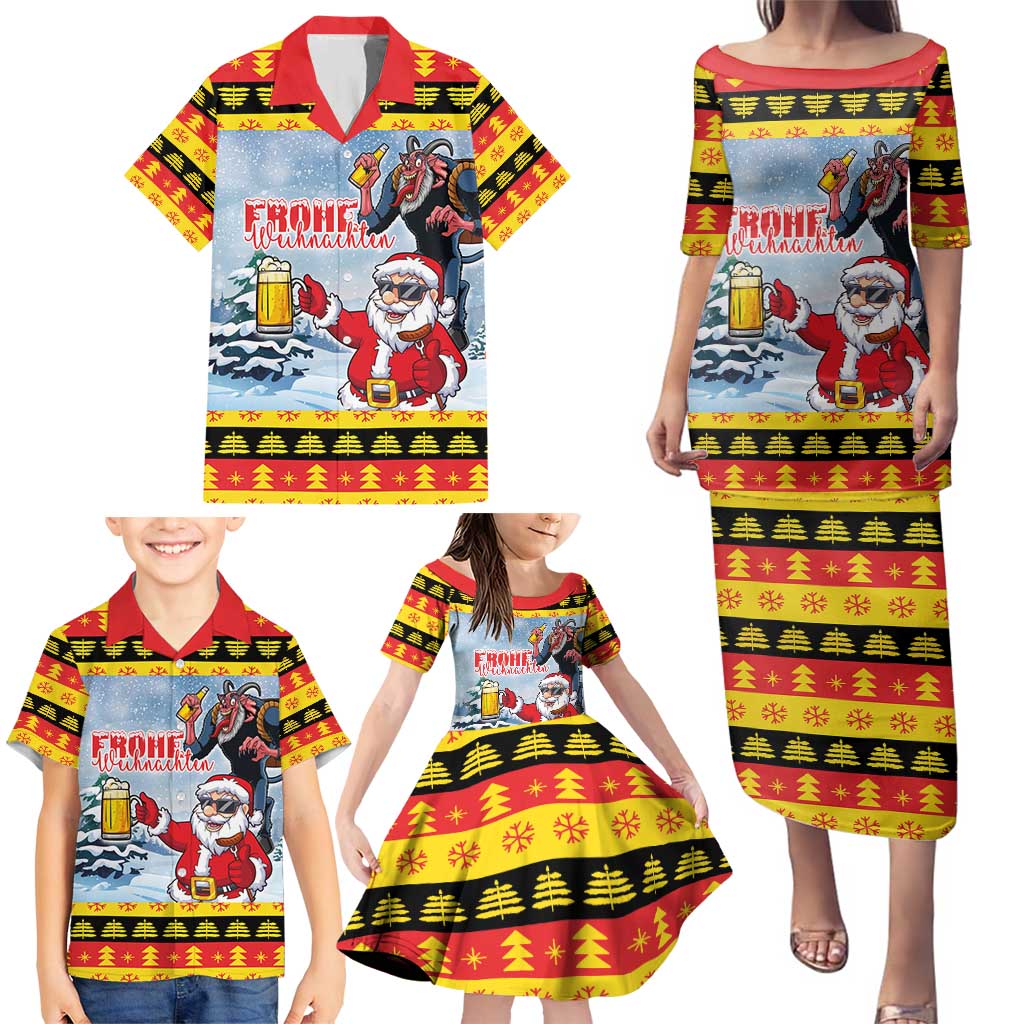Deutschland Frohe Weihnachten Family Matching Puletasi and Hawaiian Shirt Funny Der Weihnachtsmann and Krampus Drink Beer Together - Wonder Print Shop