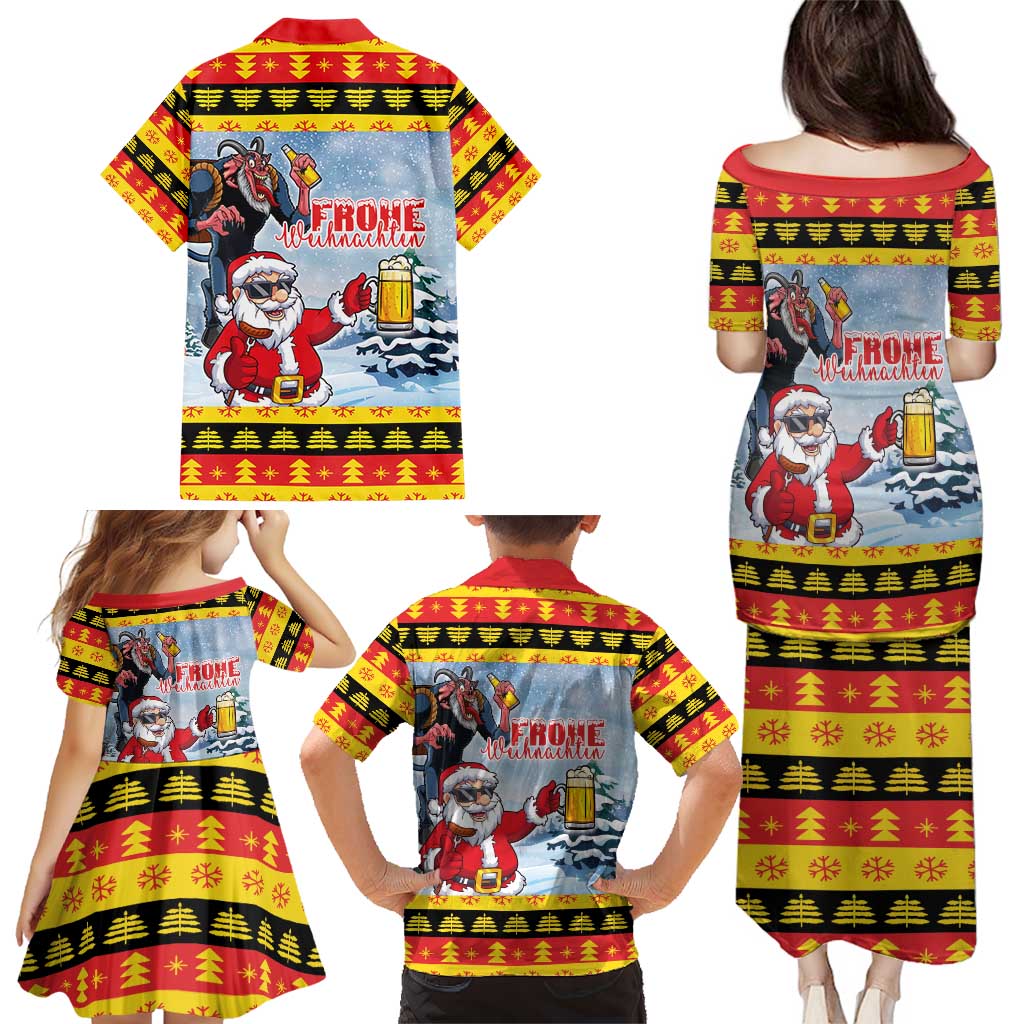 Deutschland Frohe Weihnachten Family Matching Puletasi and Hawaiian Shirt Funny Der Weihnachtsmann and Krampus Drink Beer Together - Wonder Print Shop