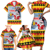 Deutschland Frohe Weihnachten Family Matching Short Sleeve Bodycon Dress and Hawaiian Shirt Funny Der Weihnachtsmann and Krampus Drink Beer Together - Wonder Print Shop