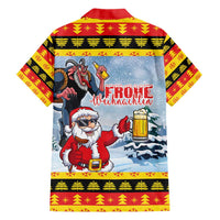 Deutschland Frohe Weihnachten Family Matching Short Sleeve Bodycon Dress and Hawaiian Shirt Funny Der Weihnachtsmann and Krampus Drink Beer Together - Wonder Print Shop