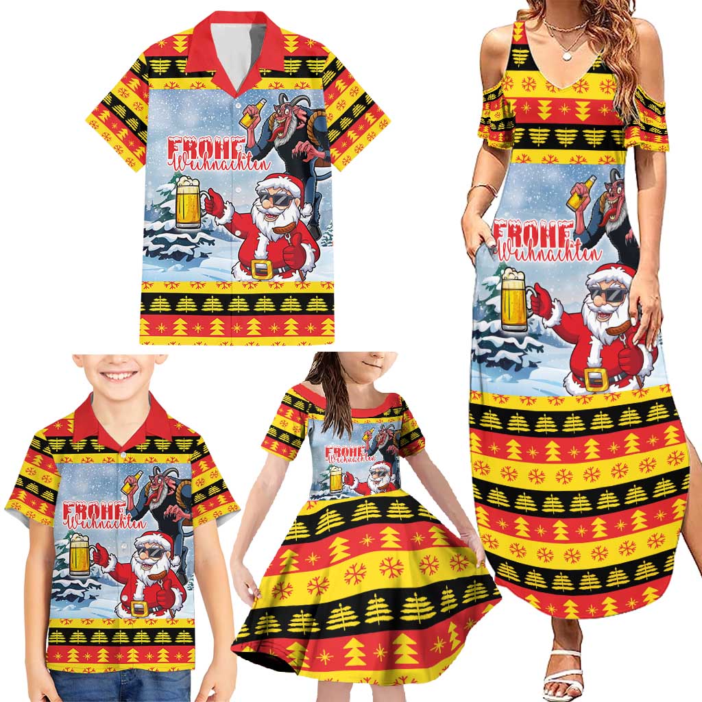 Deutschland Frohe Weihnachten Family Matching Summer Maxi Dress and Hawaiian Shirt Funny Der Weihnachtsmann and Krampus Drink Beer Together - Wonder Print Shop