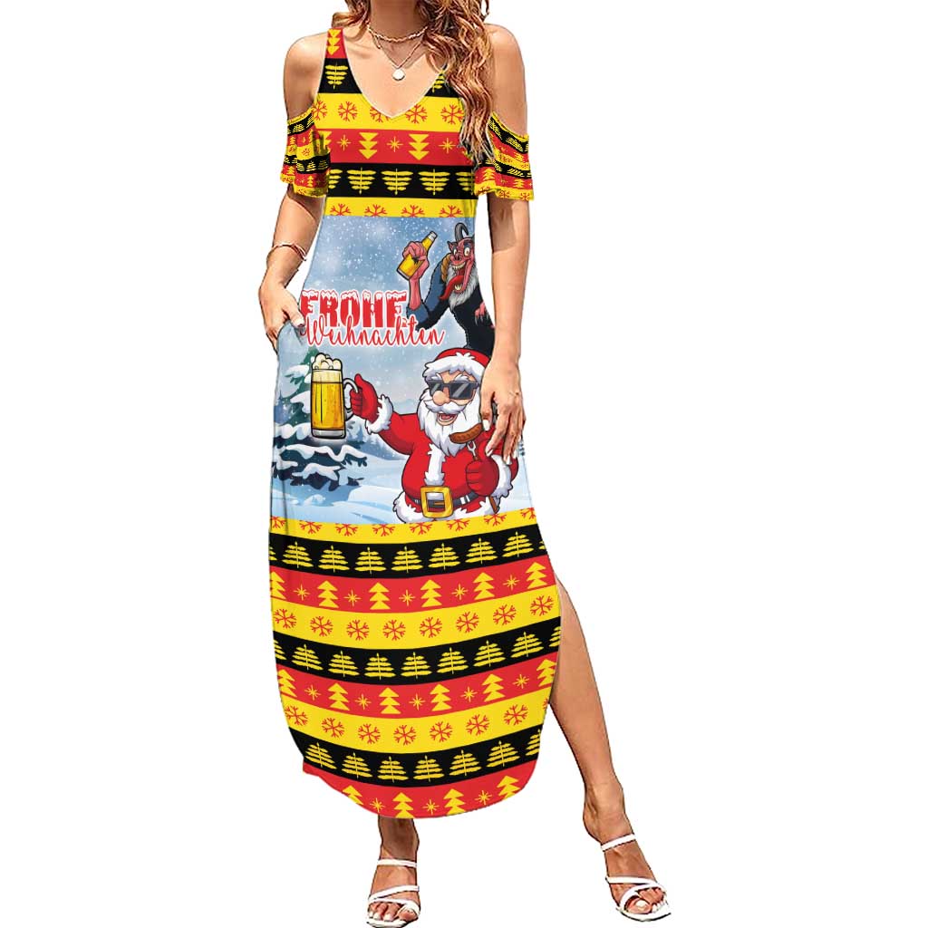Deutschland Frohe Weihnachten Family Matching Summer Maxi Dress and Hawaiian Shirt Funny Der Weihnachtsmann and Krampus Drink Beer Together - Wonder Print Shop