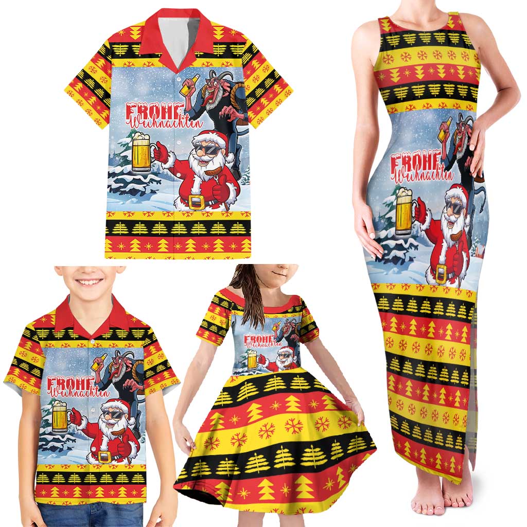 Deutschland Frohe Weihnachten Family Matching Tank Maxi Dress and Hawaiian Shirt Funny Der Weihnachtsmann and Krampus Drink Beer Together - Wonder Print Shop