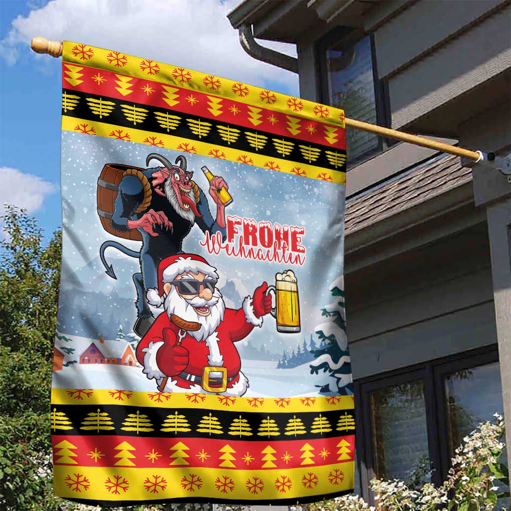 Deutschland Frohe Weihnachten Garden Flag Funny Der Weihnachtsmann and Krampus Drink Beer Together - Wonder Print Shop