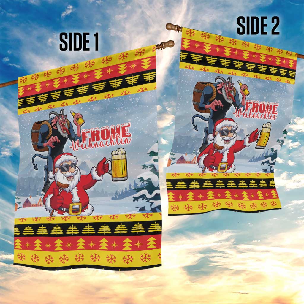 Deutschland Frohe Weihnachten Garden Flag Funny Der Weihnachtsmann and Krampus Drink Beer Together - Wonder Print Shop