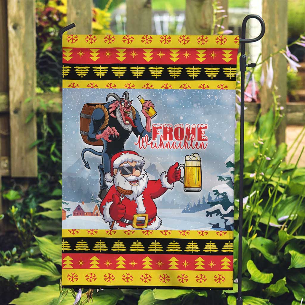 Deutschland Frohe Weihnachten Garden Flag Funny Der Weihnachtsmann and Krampus Drink Beer Together - Wonder Print Shop