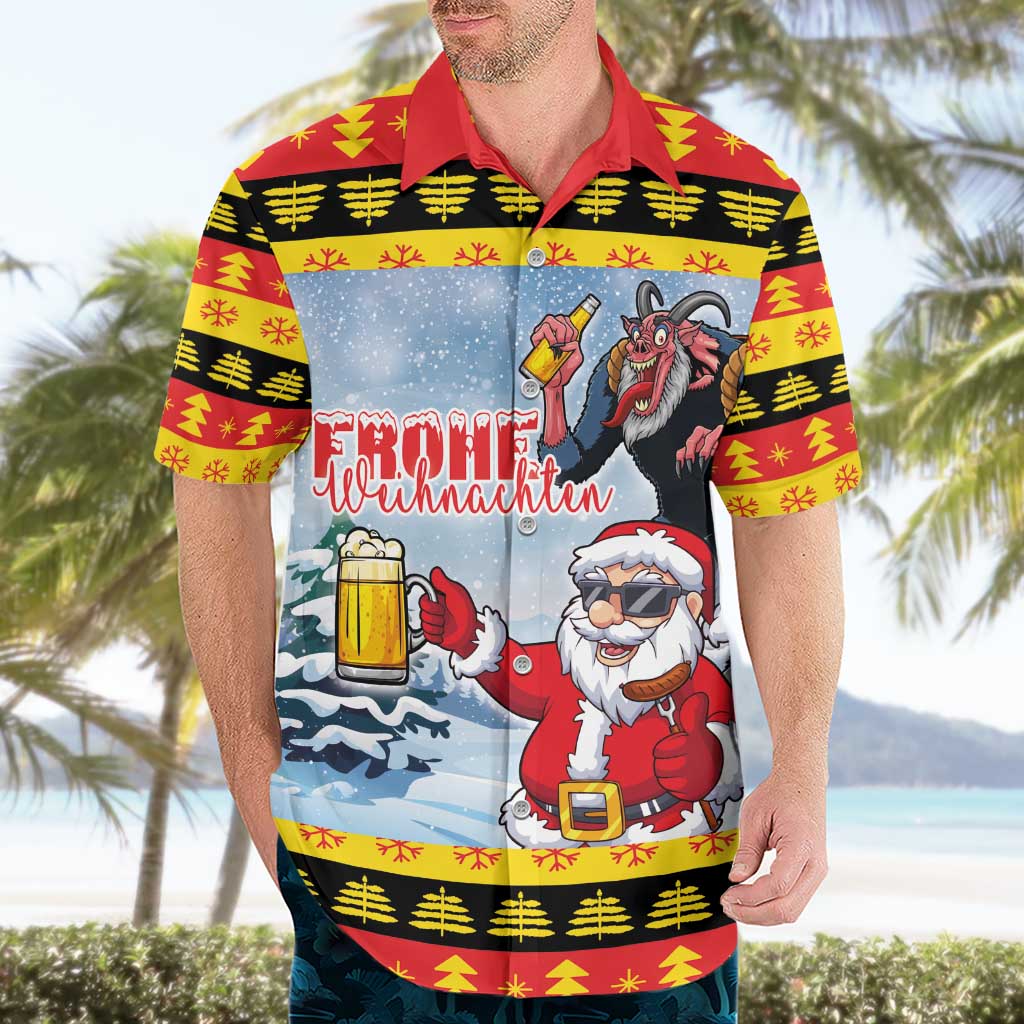 Deutschland Frohe Weihnachten Hawaiian Shirt Funny Der Weihnachtsmann and Krampus Drink Beer Together - Wonder Print Shop