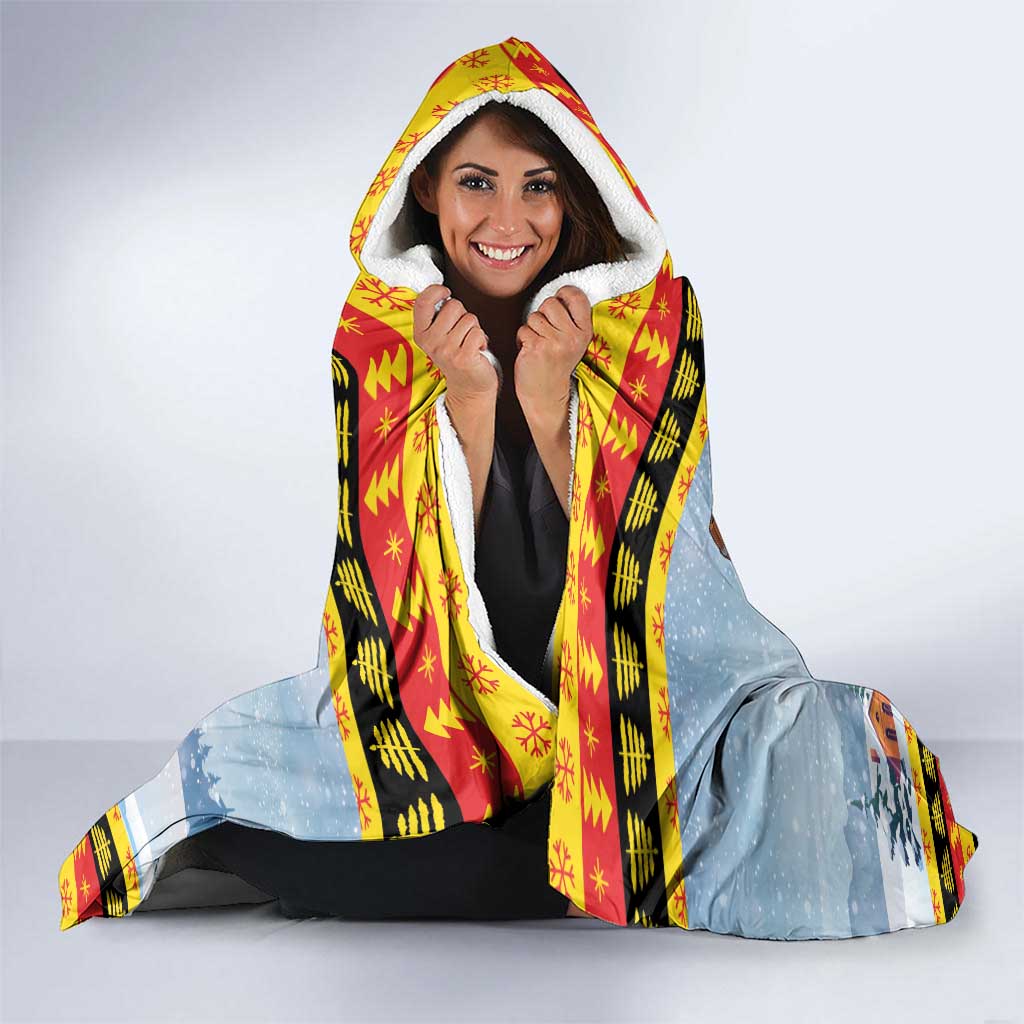 Deutschland Frohe Weihnachten Hooded Blanket Funny Santa Claus and Krampus Drink Beer Together