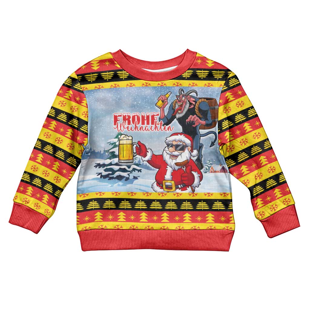 Deutschland Frohe Weihnachten Kid Ugly Christmas Sweater Funny Santa Claus and Krampus Drink Beer Together - Wonder Print Shop