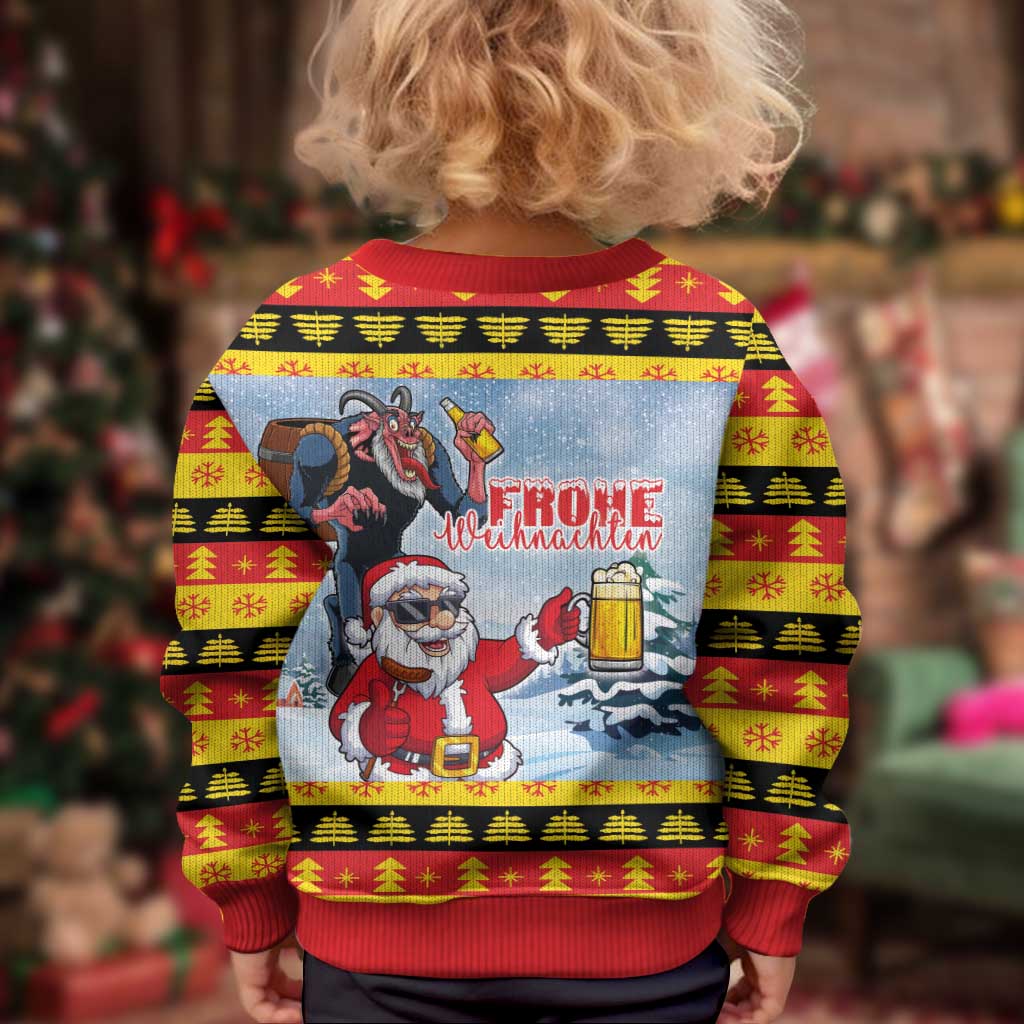 Deutschland Frohe Weihnachten Kid Ugly Christmas Sweater Funny Santa Claus and Krampus Drink Beer Together - Wonder Print Shop