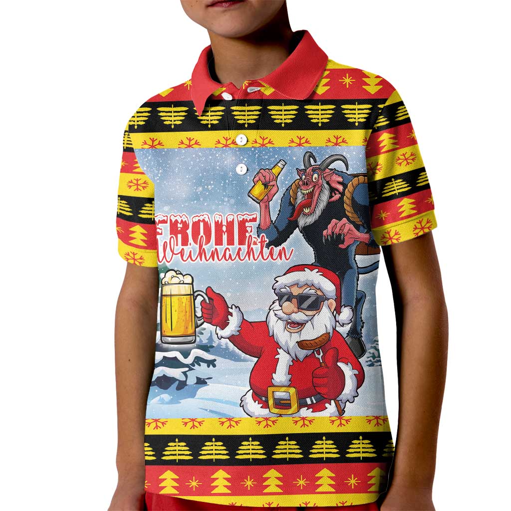 Deutschland Frohe Weihnachten Kid Polo Shirt Funny Der Weihnachtsmann and Krampus Drink Beer Together - Wonder Print Shop