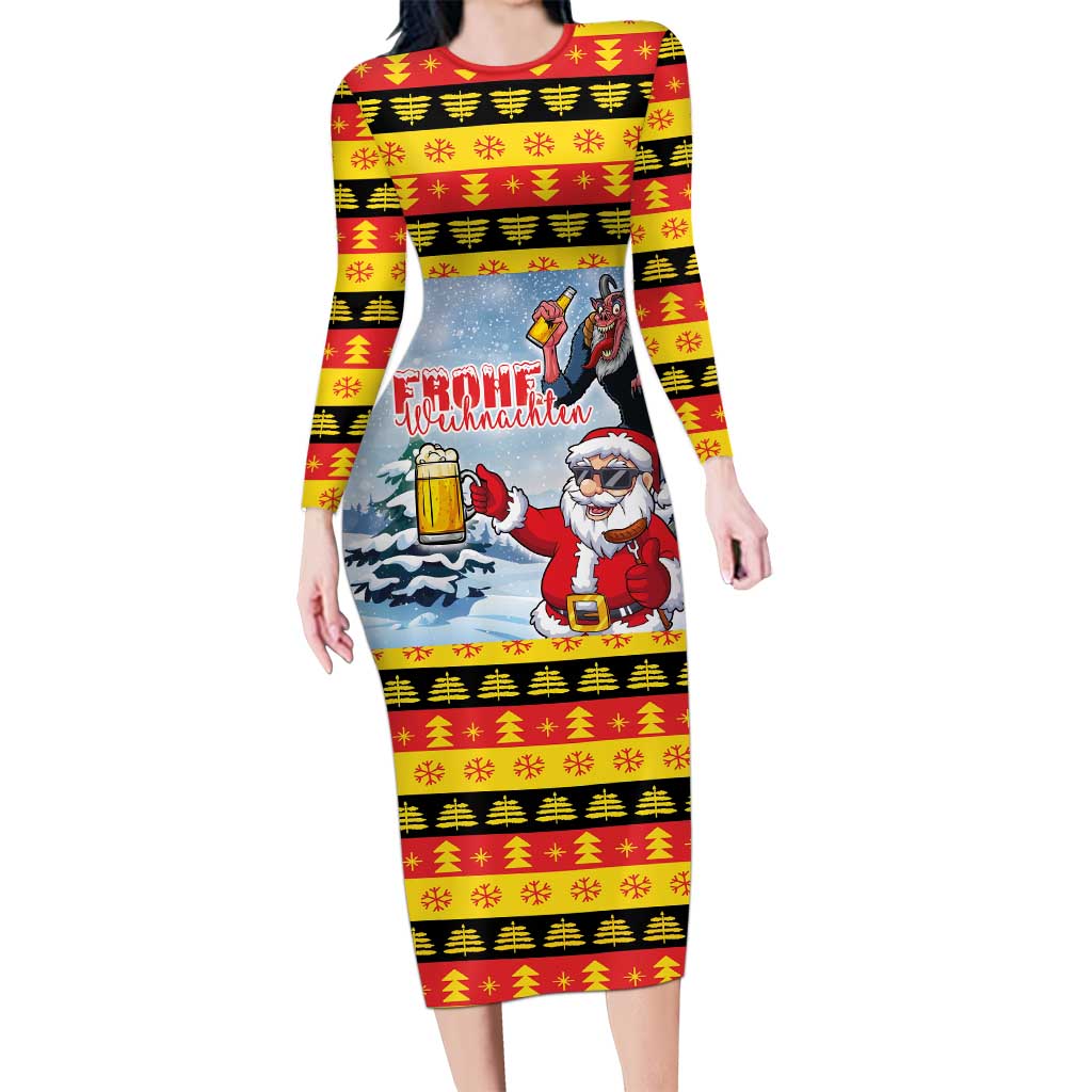 Deutschland Frohe Weihnachten Long Sleeve Bodycon Dress Funny Der Weihnachtsmann and Krampus Drink Beer Together - Wonder Print Shop
