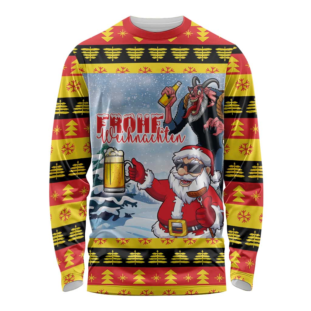 Deutschland Frohe Weihnachten Long Sleeve Shirt Funny Der Weihnachtsmann and Krampus Drink Beer Together - Wonder Print Shop