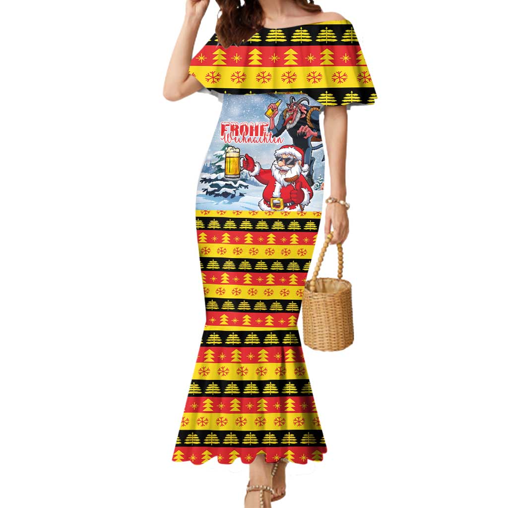 Deutschland Frohe Weihnachten Mermaid Dress Funny Der Weihnachtsmann and Krampus Drink Beer Together - Wonder Print Shop