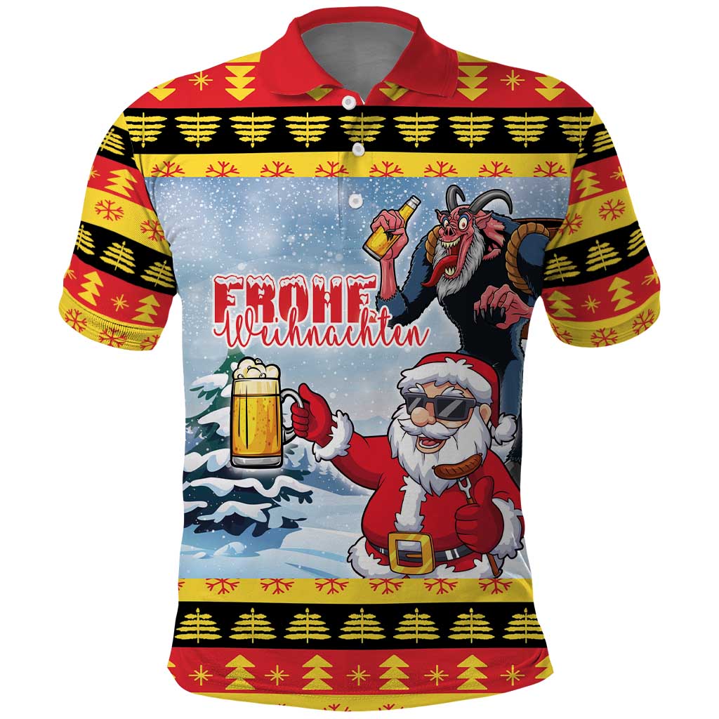 Deutschland Frohe Weihnachten Polo Shirt Funny Der Weihnachtsmann and Krampus Drink Beer Together - Wonder Print Shop