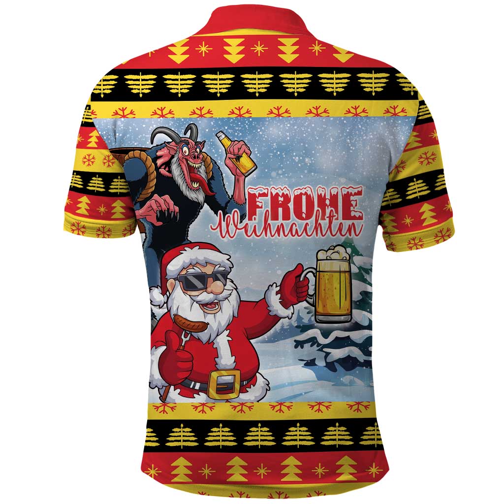 Deutschland Frohe Weihnachten Polo Shirt Funny Der Weihnachtsmann and Krampus Drink Beer Together - Wonder Print Shop
