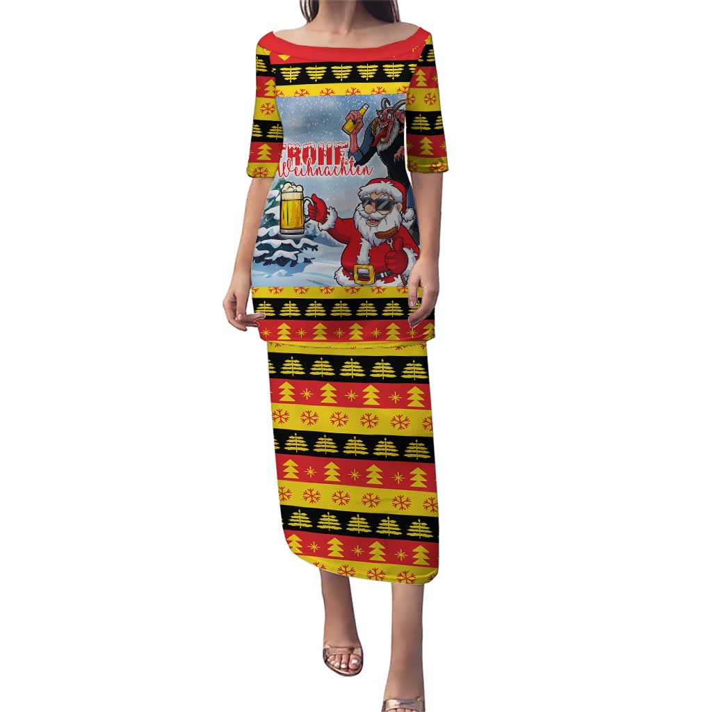 Deutschland Frohe Weihnachten Puletasi Funny Der Weihnachtsmann and Krampus Drink Beer Together - Wonder Print Shop