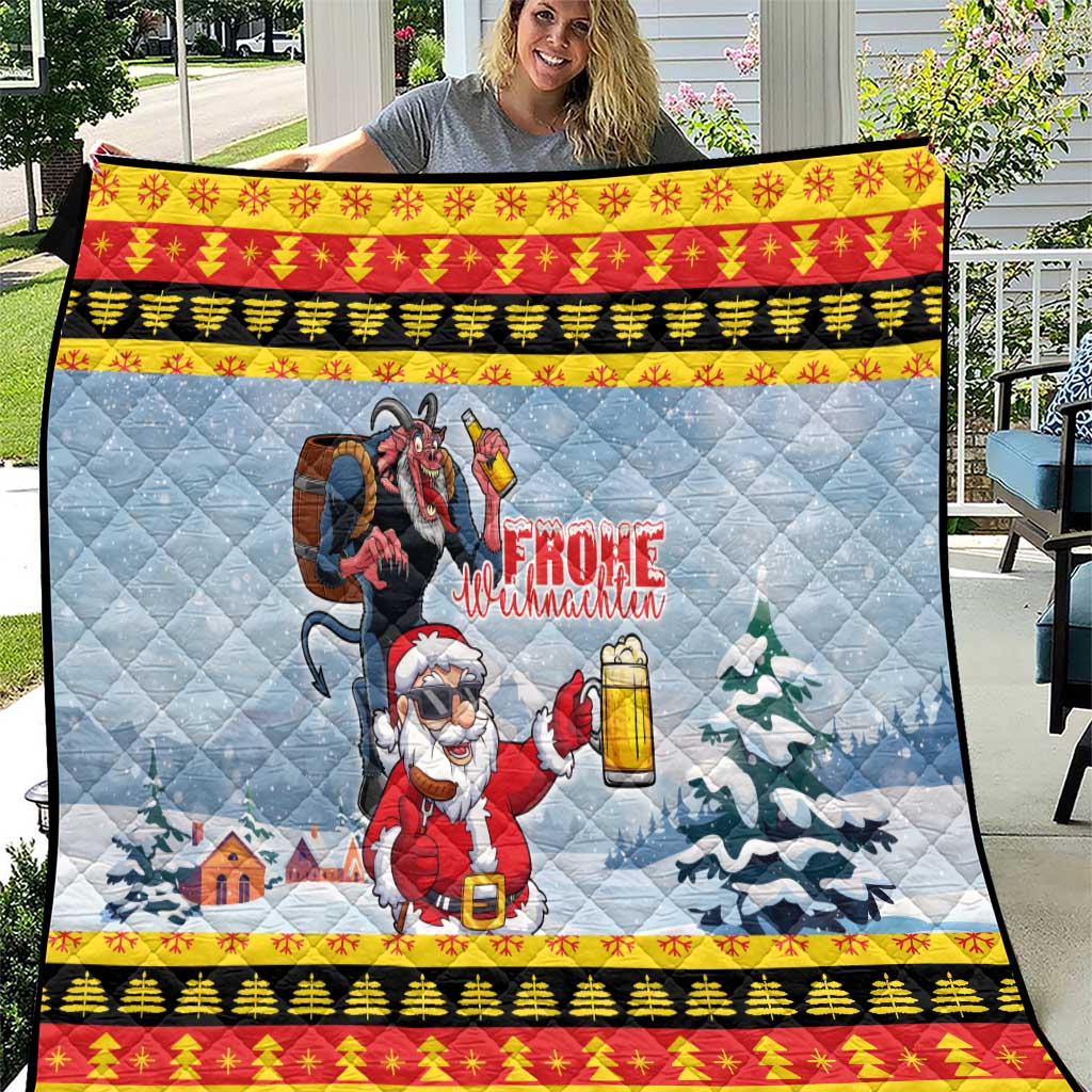 Deutschland Frohe Weihnachten Quilt Funny Der Weihnachtsmann and Krampus Drink Beer Together - Wonder Print Shop