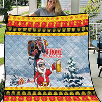 Deutschland Frohe Weihnachten Quilt Funny Der Weihnachtsmann and Krampus Drink Beer Together - Wonder Print Shop