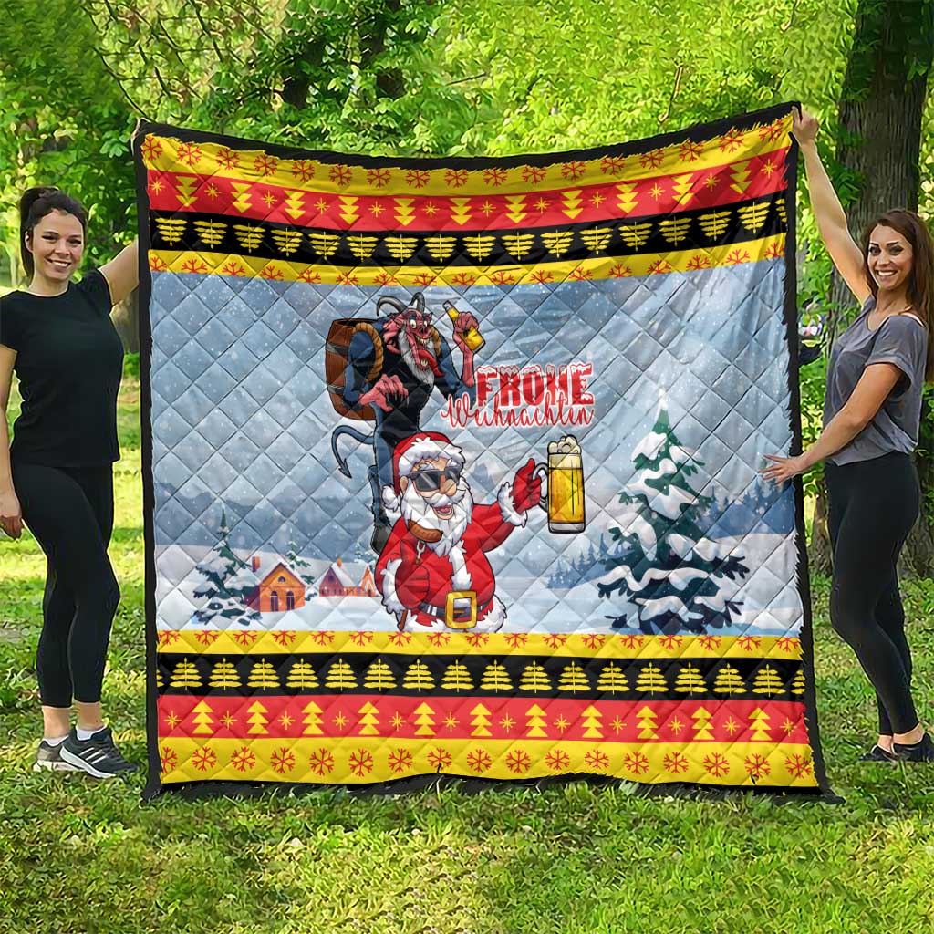 Deutschland Frohe Weihnachten Quilt Funny Der Weihnachtsmann and Krampus Drink Beer Together - Wonder Print Shop