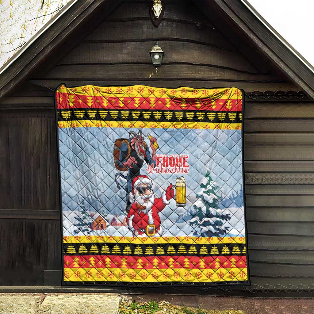 Deutschland Frohe Weihnachten Quilt Funny Der Weihnachtsmann and Krampus Drink Beer Together - Wonder Print Shop