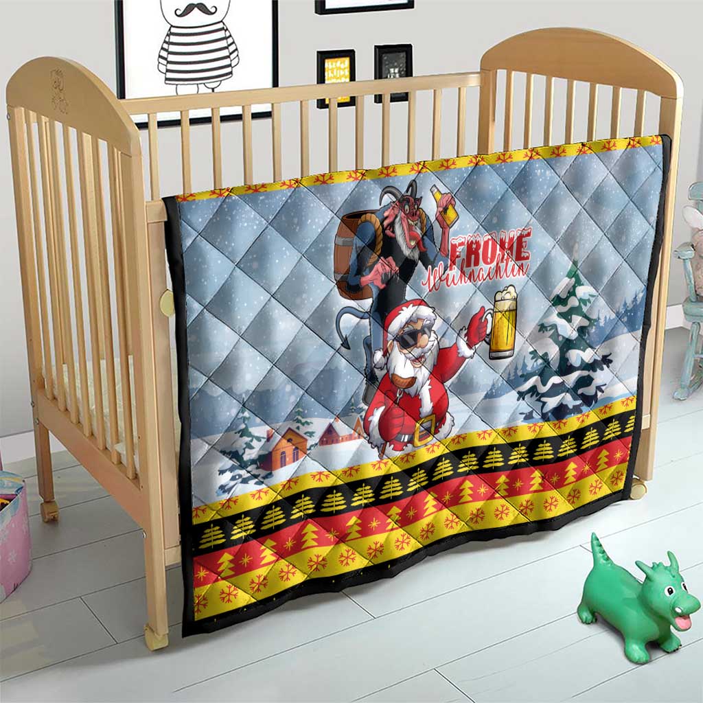Deutschland Frohe Weihnachten Quilt Funny Der Weihnachtsmann and Krampus Drink Beer Together - Wonder Print Shop
