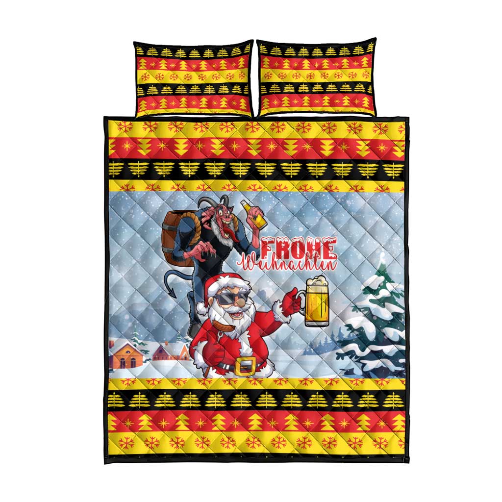 Deutschland Frohe Weihnachten Quilt Bed Set Funny Der Weihnachtsmann and Krampus Drink Beer Together - Wonder Print Shop