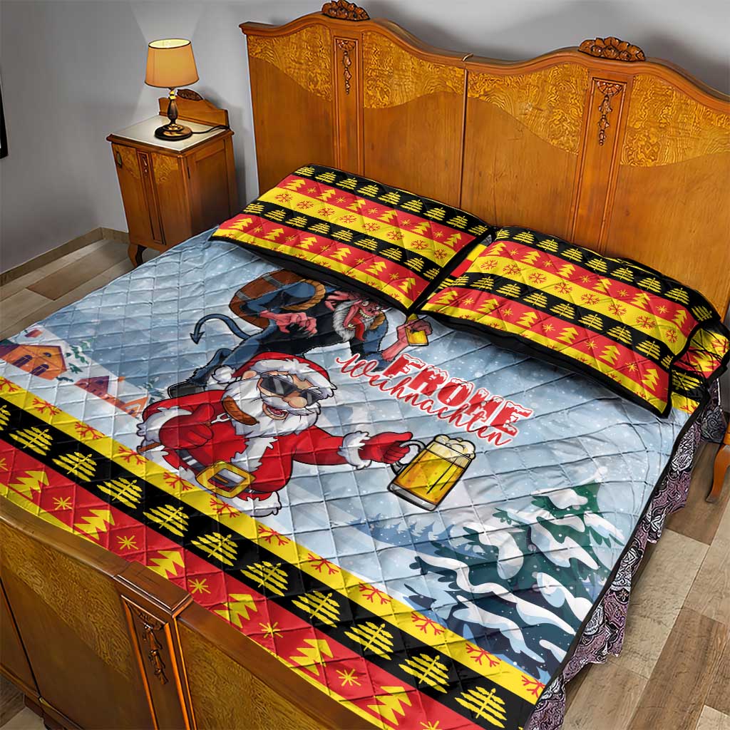 Deutschland Frohe Weihnachten Quilt Bed Set Funny Der Weihnachtsmann and Krampus Drink Beer Together - Wonder Print Shop