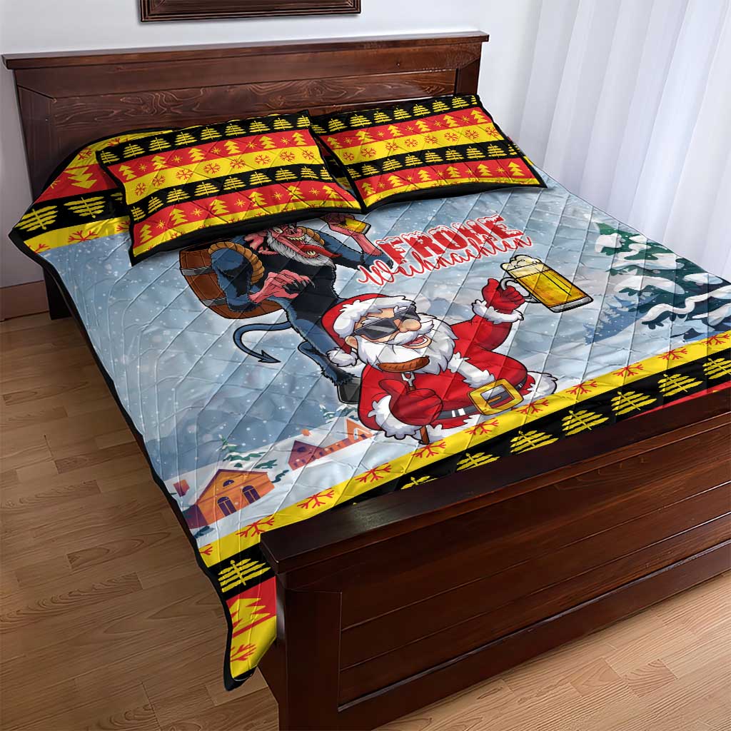 Deutschland Frohe Weihnachten Quilt Bed Set Funny Der Weihnachtsmann and Krampus Drink Beer Together - Wonder Print Shop