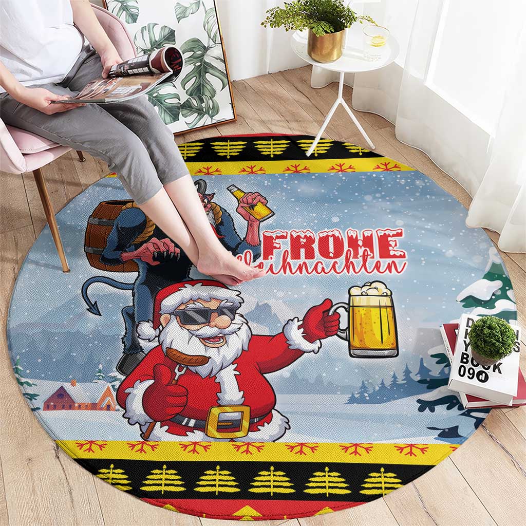 Deutschland Frohe Weihnachten Round Carpet Funny Santa Claus and Krampus Drink Beer Together