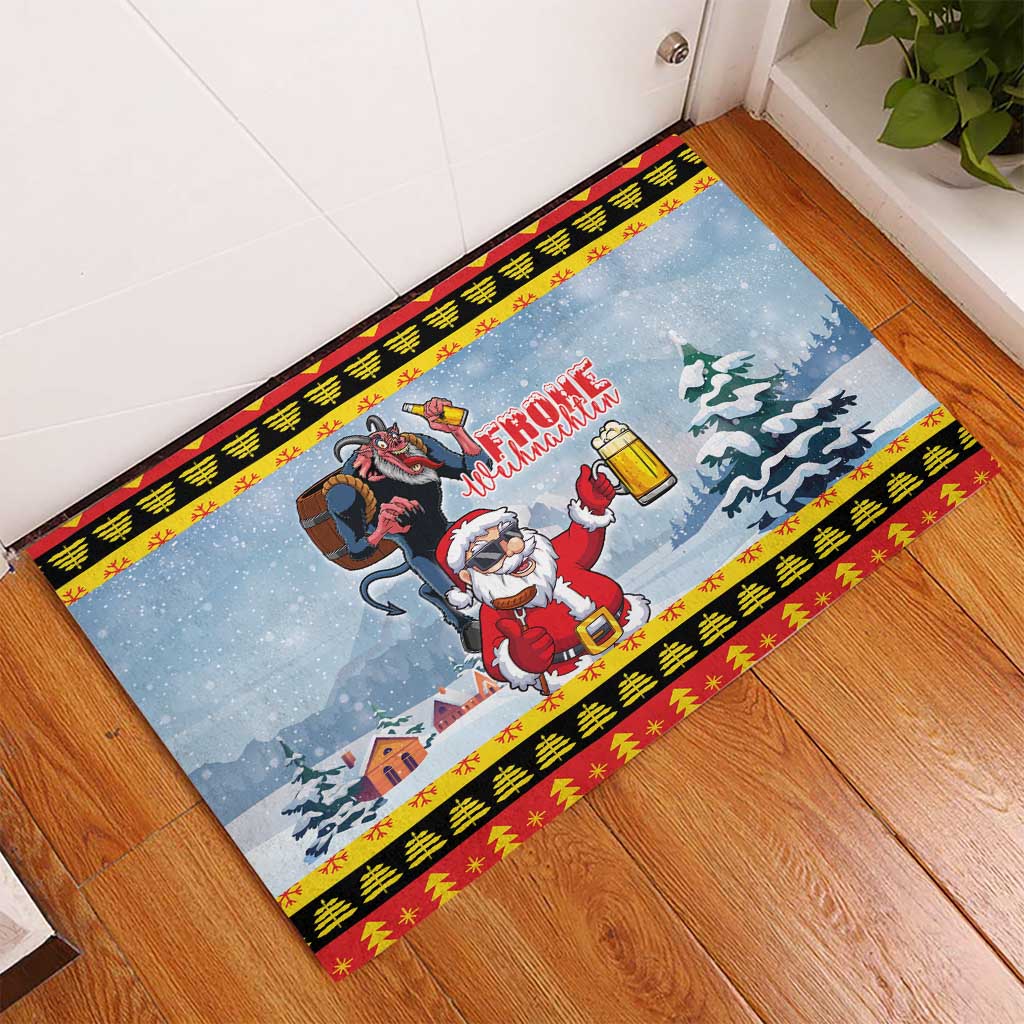Deutschland Frohe Weihnachten Rubber Doormat Funny Der Weihnachtsmann and Krampus Drink Beer Together - Wonder Print Shop