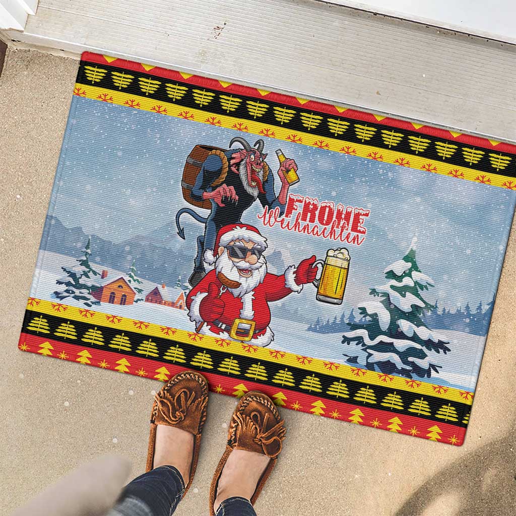 Deutschland Frohe Weihnachten Rubber Doormat Funny Der Weihnachtsmann and Krampus Drink Beer Together - Wonder Print Shop