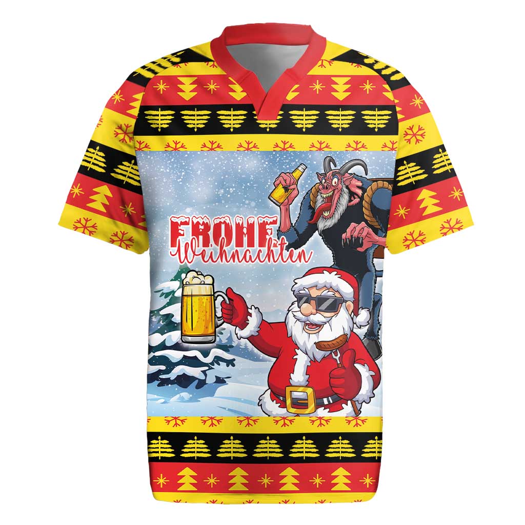 Deutschland Frohe Weihnachten Rugby Jersey Funny Der Weihnachtsmann and Krampus Drink Beer Together - Wonder Print Shop