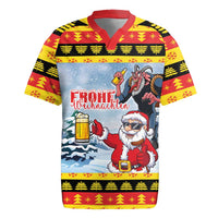 Deutschland Frohe Weihnachten Rugby Jersey Funny Der Weihnachtsmann and Krampus Drink Beer Together - Wonder Print Shop