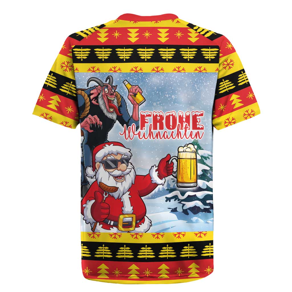 Deutschland Frohe Weihnachten Rugby Jersey Funny Der Weihnachtsmann and Krampus Drink Beer Together - Wonder Print Shop