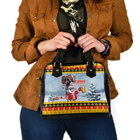 Deutschland Frohe Weihnachten Shoulder Handbag Funny Santa Claus and Krampus Drink Beer Together