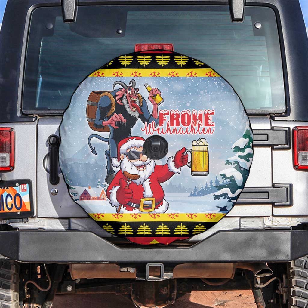 Deutschland Frohe Weihnachten Spare Tire Cover Funny Der Weihnachtsmann and Krampus Drink Beer Together - Wonder Print Shop